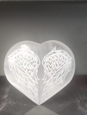 Selenite Heart Sculpture with Angel Wings - Decorative Home Accent